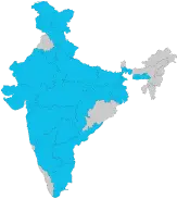 Map of India highlighting states that have implemented digital learning solutions in schools, with marked regions indicating active adoption of educational technology