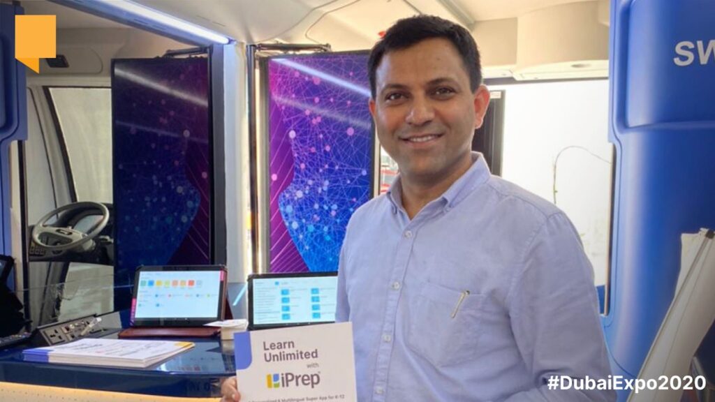 Puneet Goyal CEO of iDream Education showcasing iPrep Learning App at Innovation Hub in the India Pavillion | Dubai Expo 2020