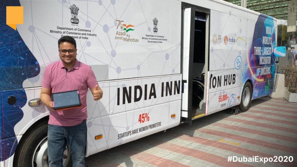 Rohit Prakash CEO of iDream Education showcasing iPrep Learning App at Innovation Hub in the India Pavillion