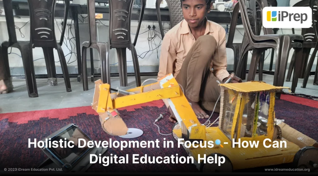 A visual of a young learner achieving holistic development by using iPrep Tablet to make working models