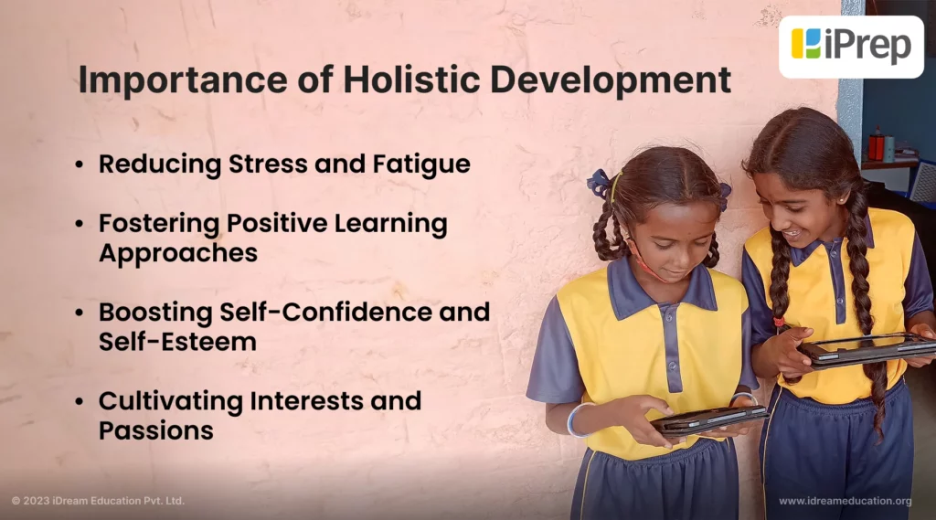 A visual representation of various points that showcase the importance of holistic development of school students