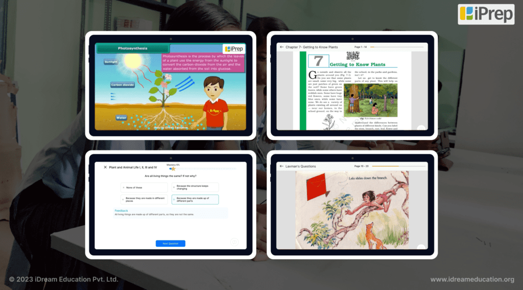 visual representation of digital learning content like animated videos as per school syllabus in iPrep digital class and digital learning tablets based on the concept of Bloom's Taxonomy