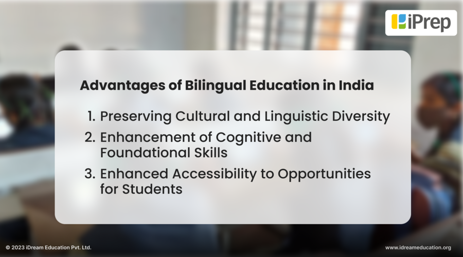 Visual representation of Advantages of Bilingual Education in India in 3 points 