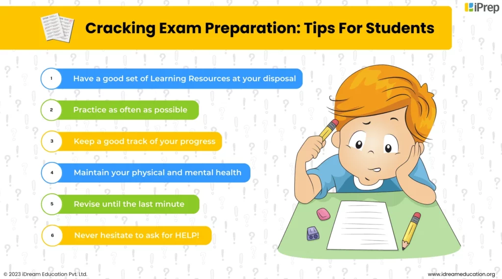 An Illustration of 10 highly important exam preparation tips for students