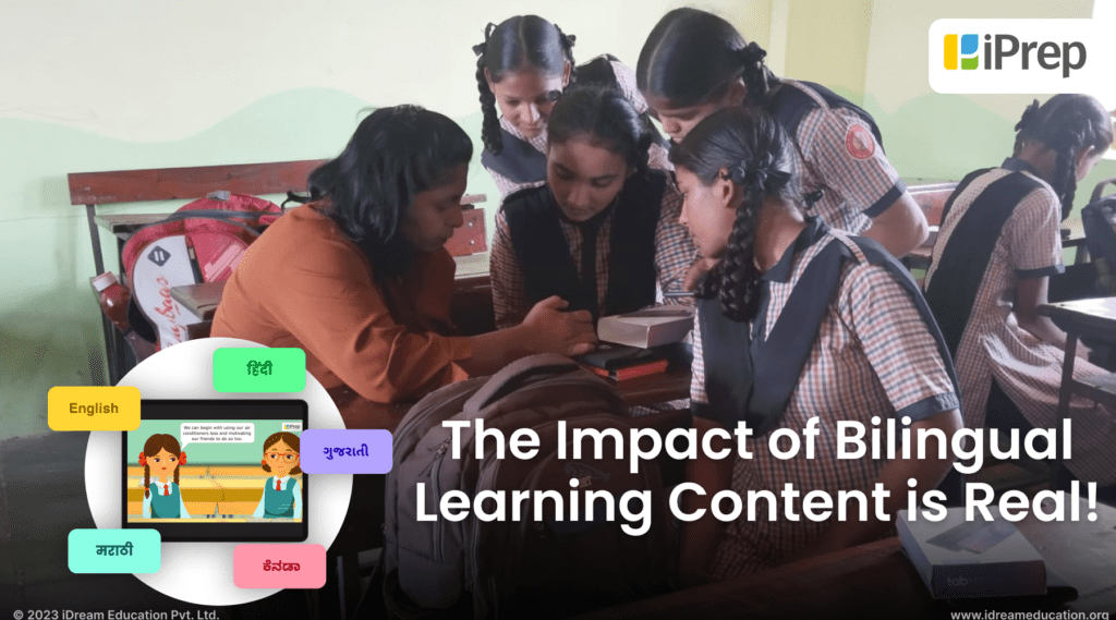 A visual representation of the use of bilingual learning content in classroom with iPrep