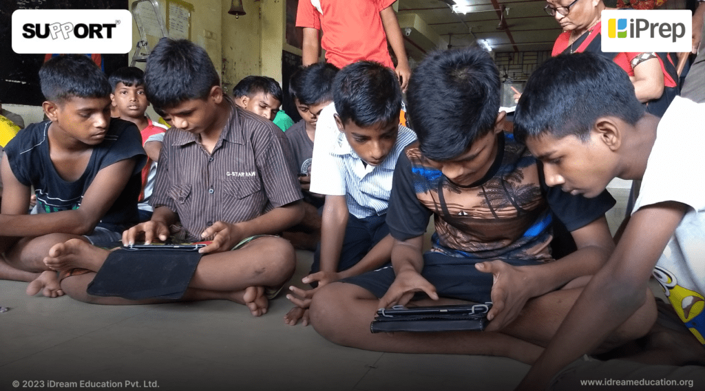 An image depicting students using tablets from ICT Lab in a rehabilitation center known as Support NGO for digital learning