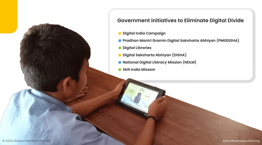 A visual representation showcasing various government initiatives aimed at eliminating the digital divide in education
