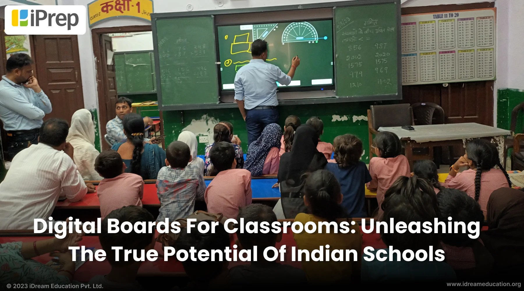 A visual of digital boards for classrooms being used to deliver teaching instruction in Indian schools