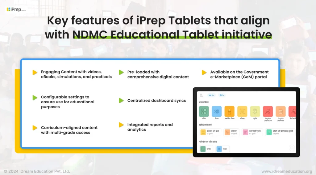A visual representation of how the features of iPrep Tablets align with the NDMC Educational Tablet Initiative