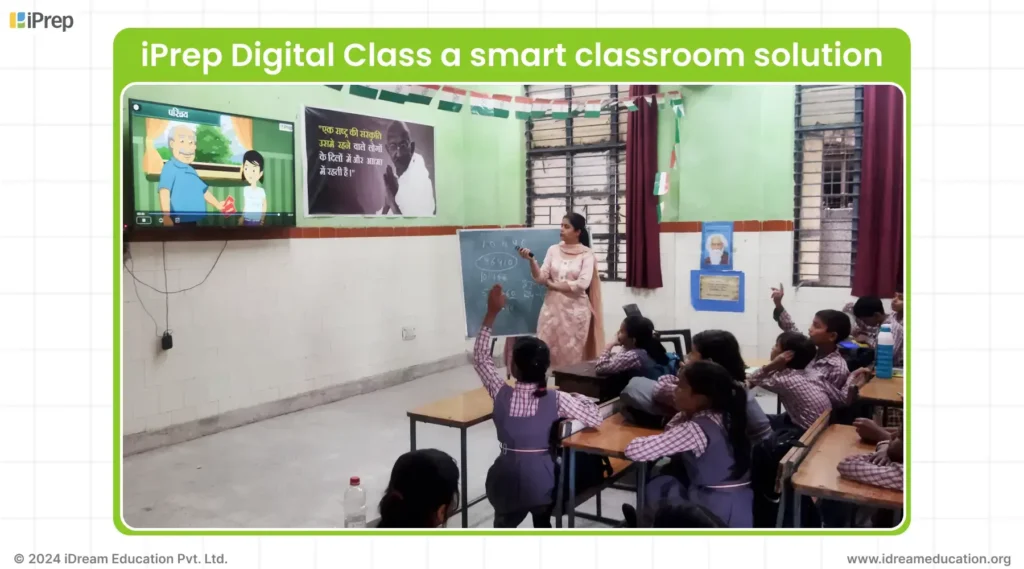 Image showcasing smart classroom setups in schools implemented in collaboration with Foundation for their CSR initiatives in education by iDream Education