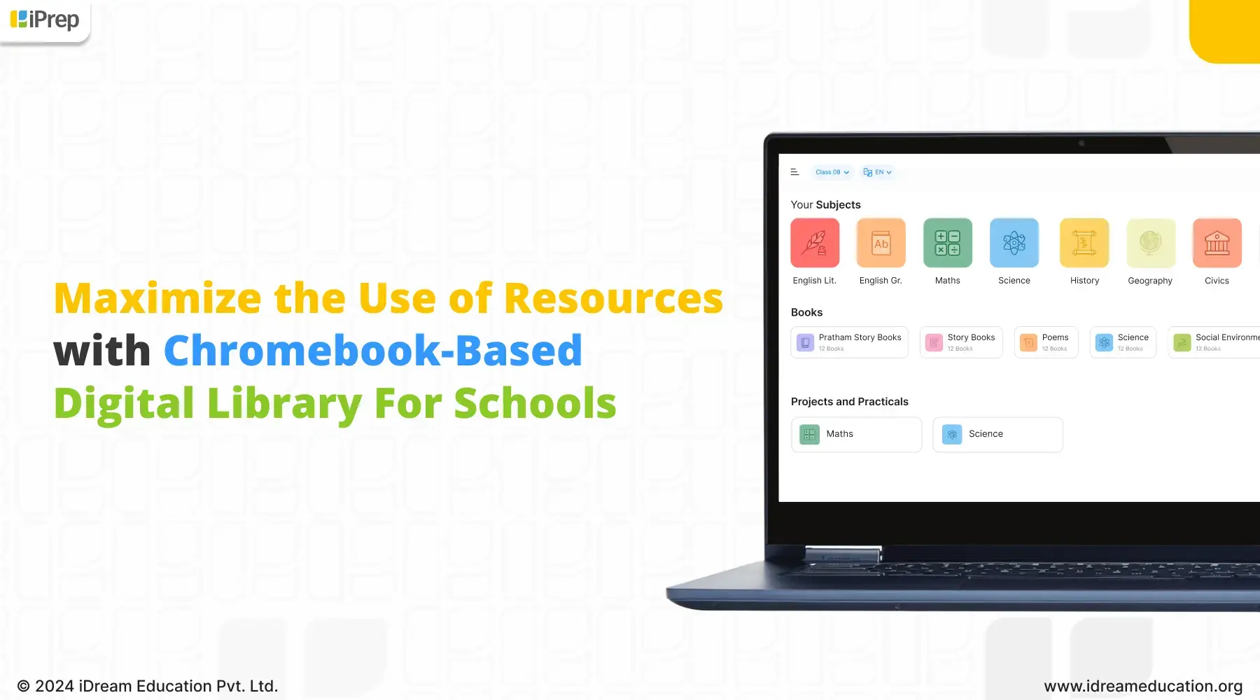 An image highlighting Chromebook-based-digital-library-by iDream Education to maximize the use of resources in schools