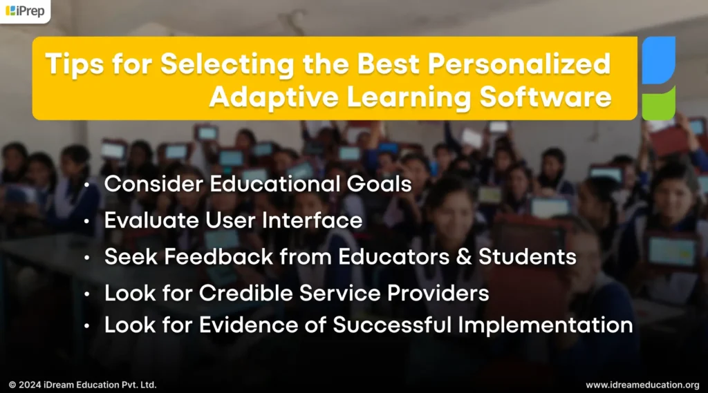 A visual representation of the tips for selecting the best personalized adaptive learning software