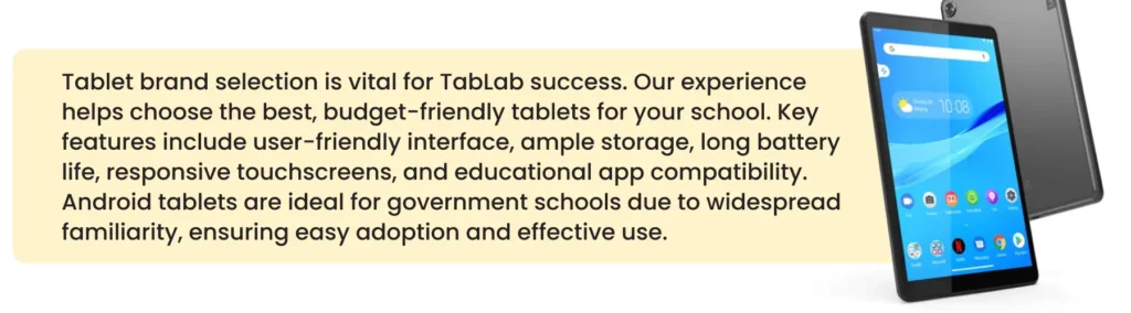 An illustration showing an example of educational tablets with a focus on selecting the best option for Tablets when setting up a tablab in schools