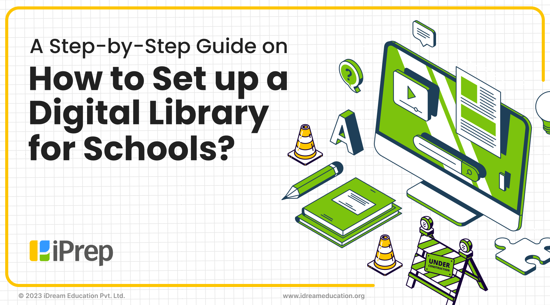 Cover image depicting a step-by-step guide on how to set up a digital library for schools