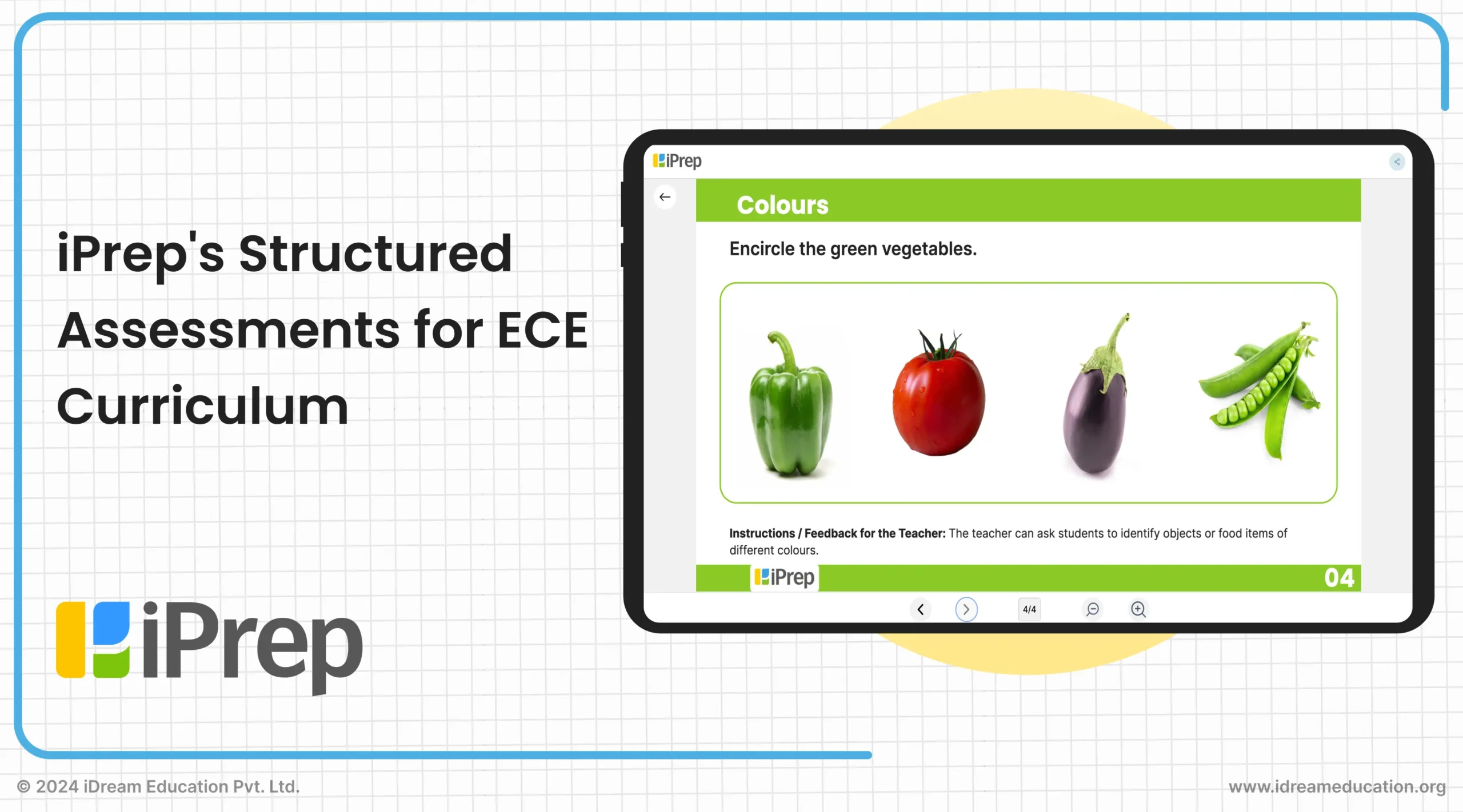 Illustration showing structured assessments for the Early Childhood Education (ECE) curriculum available on iPrep by iDream Education