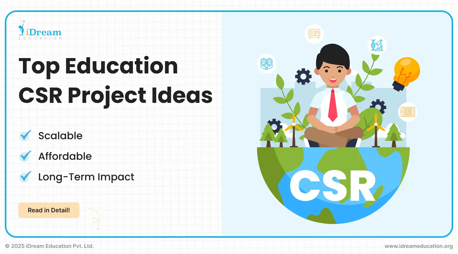 Illustration guiding organizations toward top education CSR project ideas in India