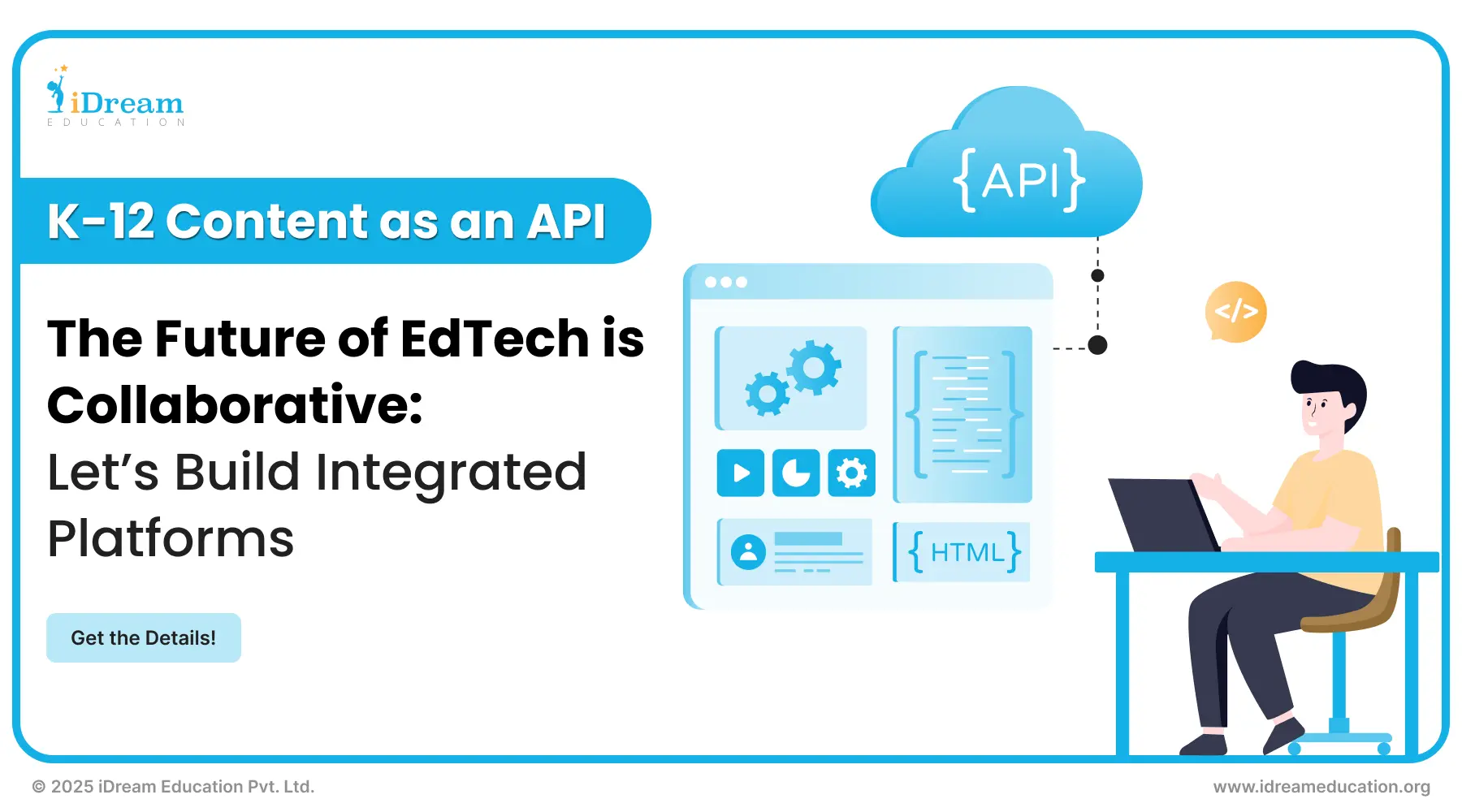 Illustration guiding you to the details of content as an API for educational platforms, school software, LMS, school portals, and any learning platform