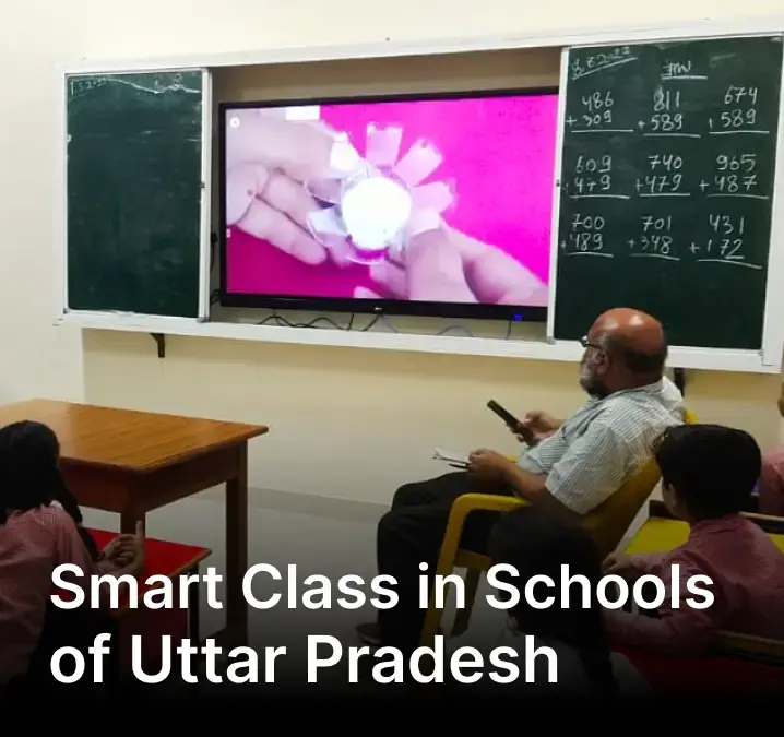 Teachers using iPrep digital class, a smart class setup implemented in schools across Uttar Pradesh as part of Operation Kayakalp by iDream Education