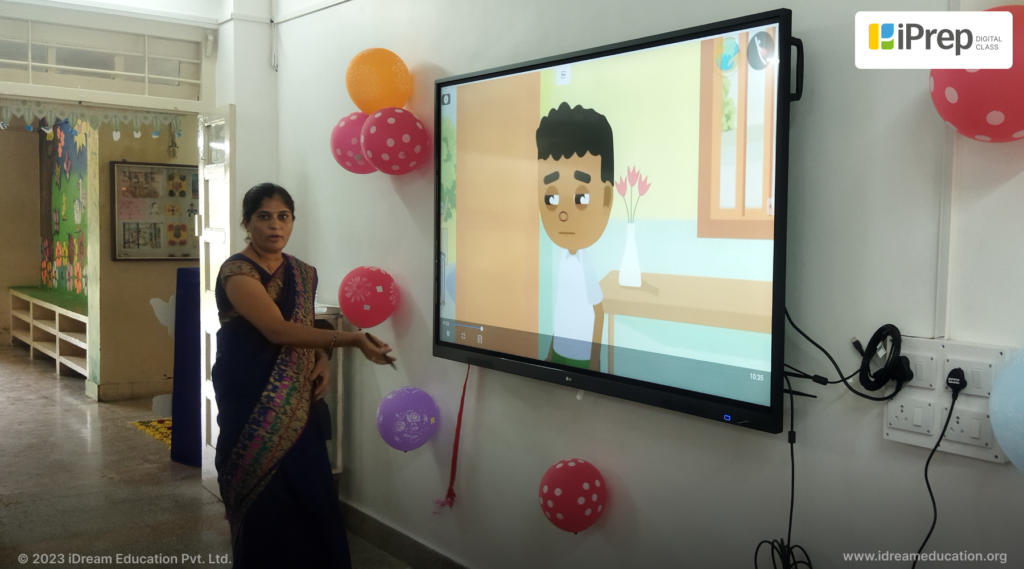 Teacher training session conducted by iDream Education on the implementation of iPrep digital class, and smart setup in schools of Mithapur, Gujarat.