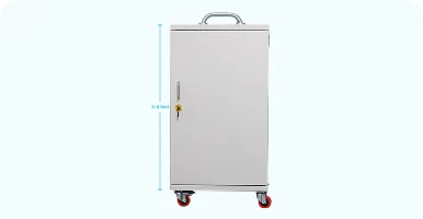 Image showing the height and compact design of a charging trolley for digital library, highlighting its simplistic structure ideal for ICT lab setups in schools