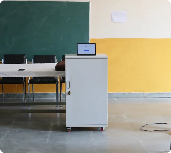 Image showing Tablet storage and charging rack setup in a school, designed by iDream Education