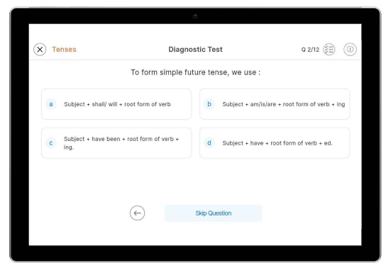 Tablet showing a practice question from the practice repository of iPrep by iDream Education deisgned for self-paced learning and assessment