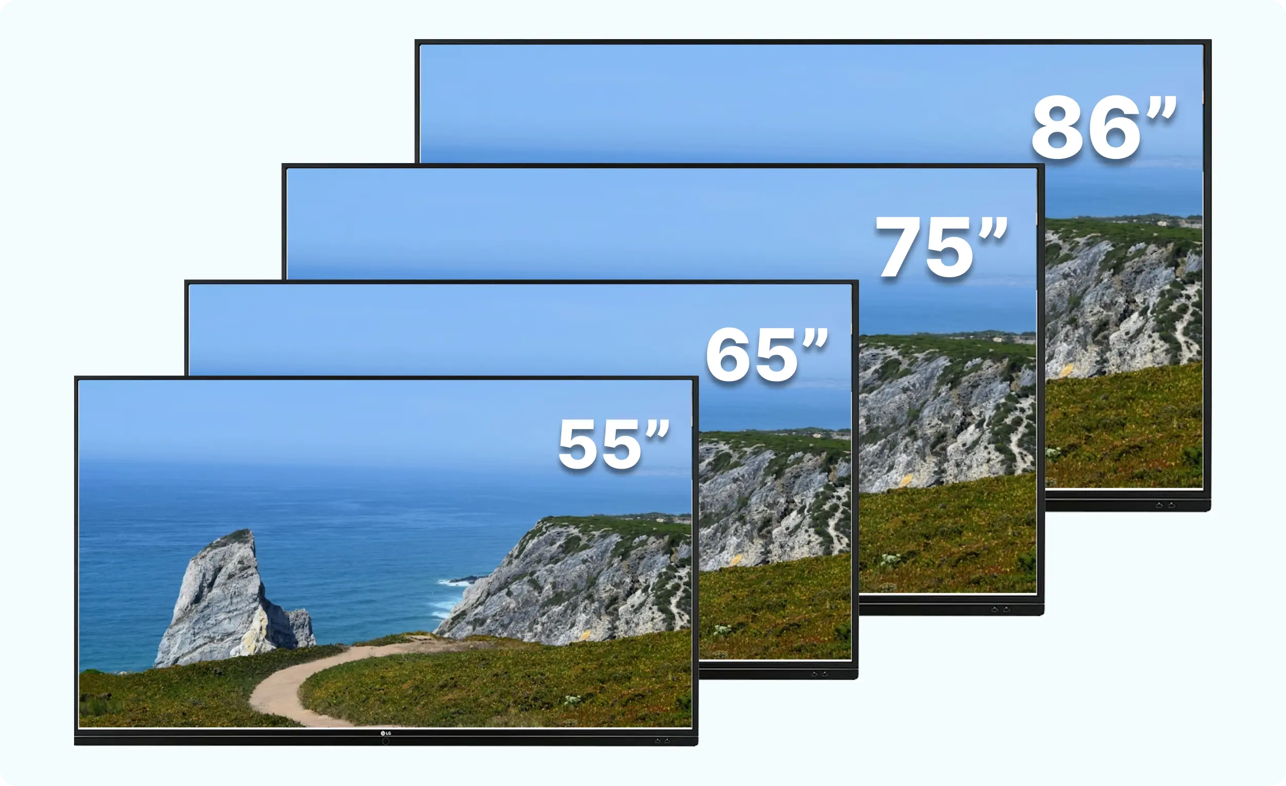Interactive board sizes (55, 65, 75, and 86 inches) available at iDream Education, offering flexible options for diverse classroom needs and setups