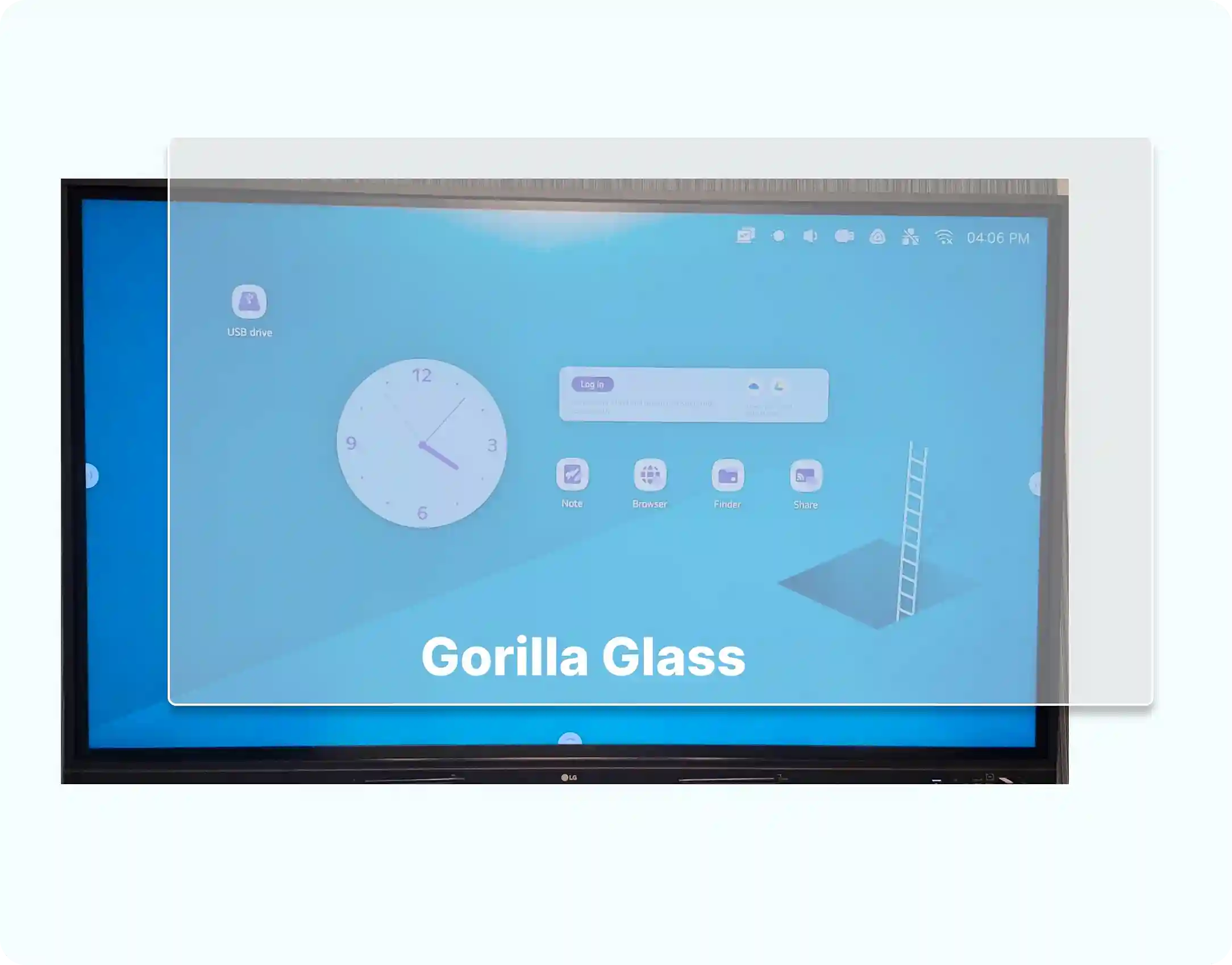 Digital board with Gorilla Glass, ensuring a scratch-resistant and durable surface, ideal for the rigorous usage in schools