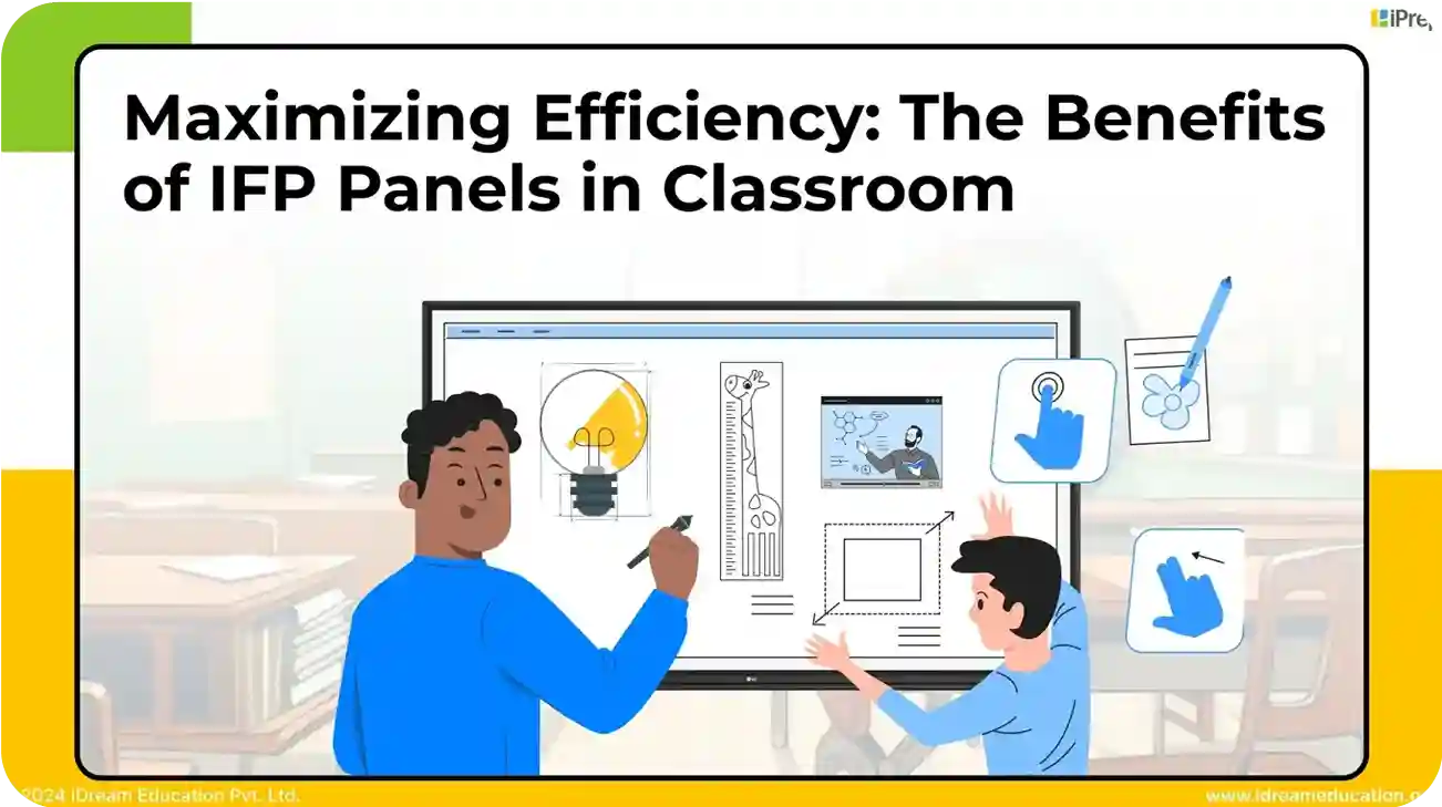 Illustration showing the annotation one of the interactive board features of touchscreen panels in a classroom, highlighting its interactive and educational capabilities