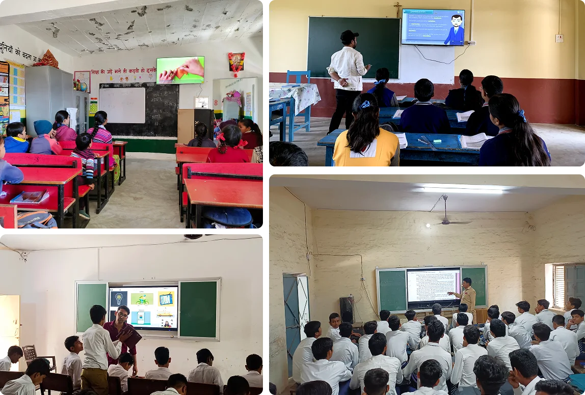 Image collage showing smart class in schools, one of the best digital learning solutions for education projects