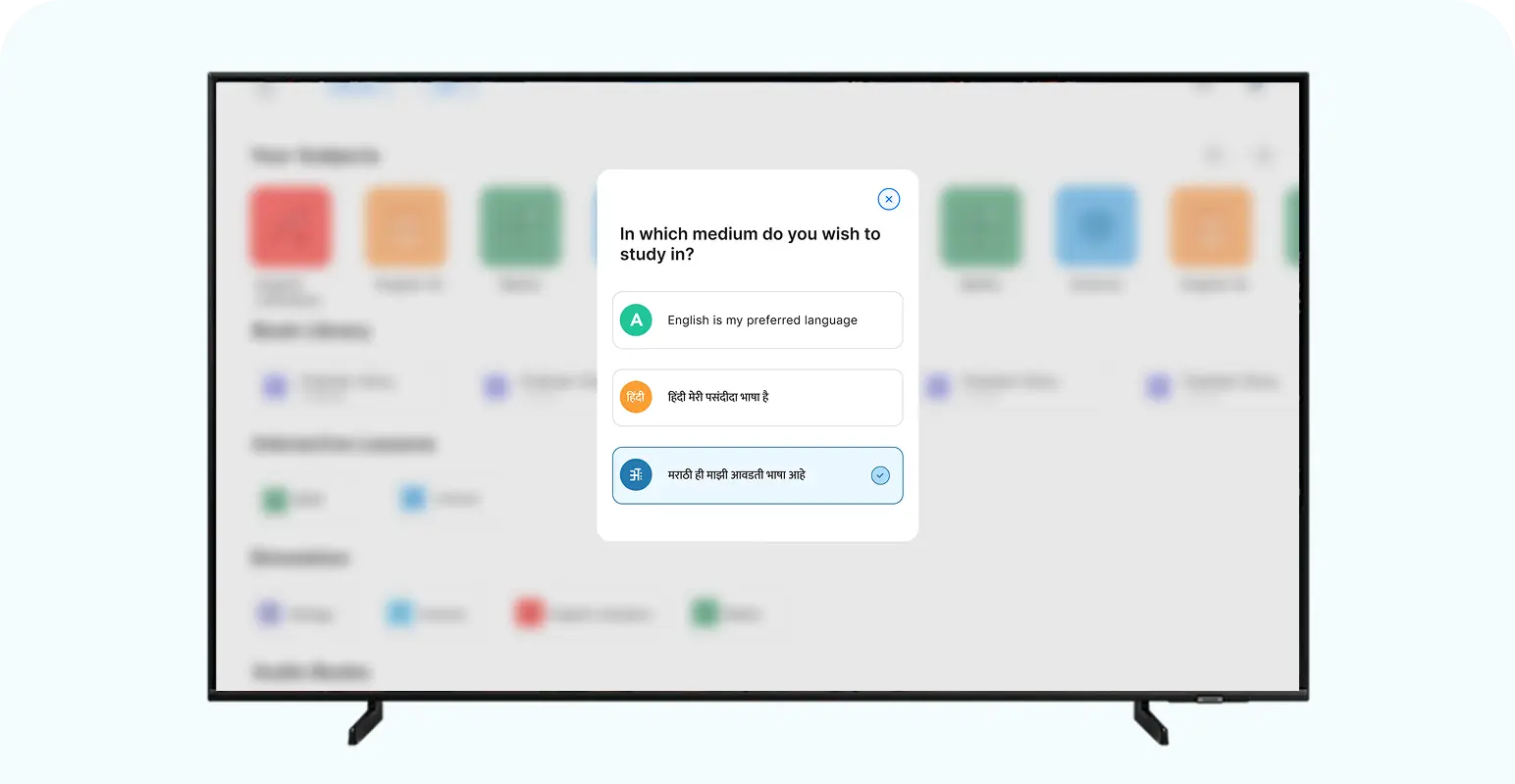 Image showing student and school LMS interface offering bilingual education, showcasing an NEP-aligned digital learning solution for schools and at home learning
