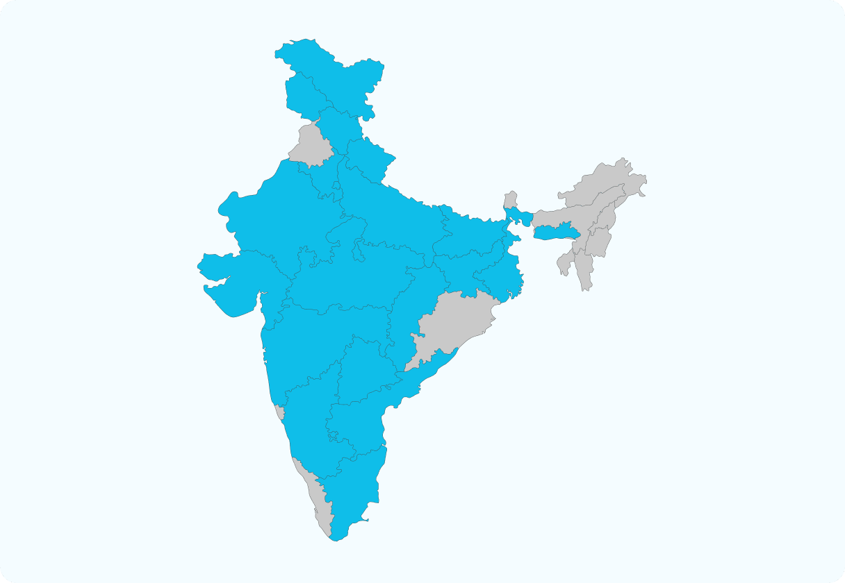 India map highlighting states that have best digital learning solutions in schools by iDream Education