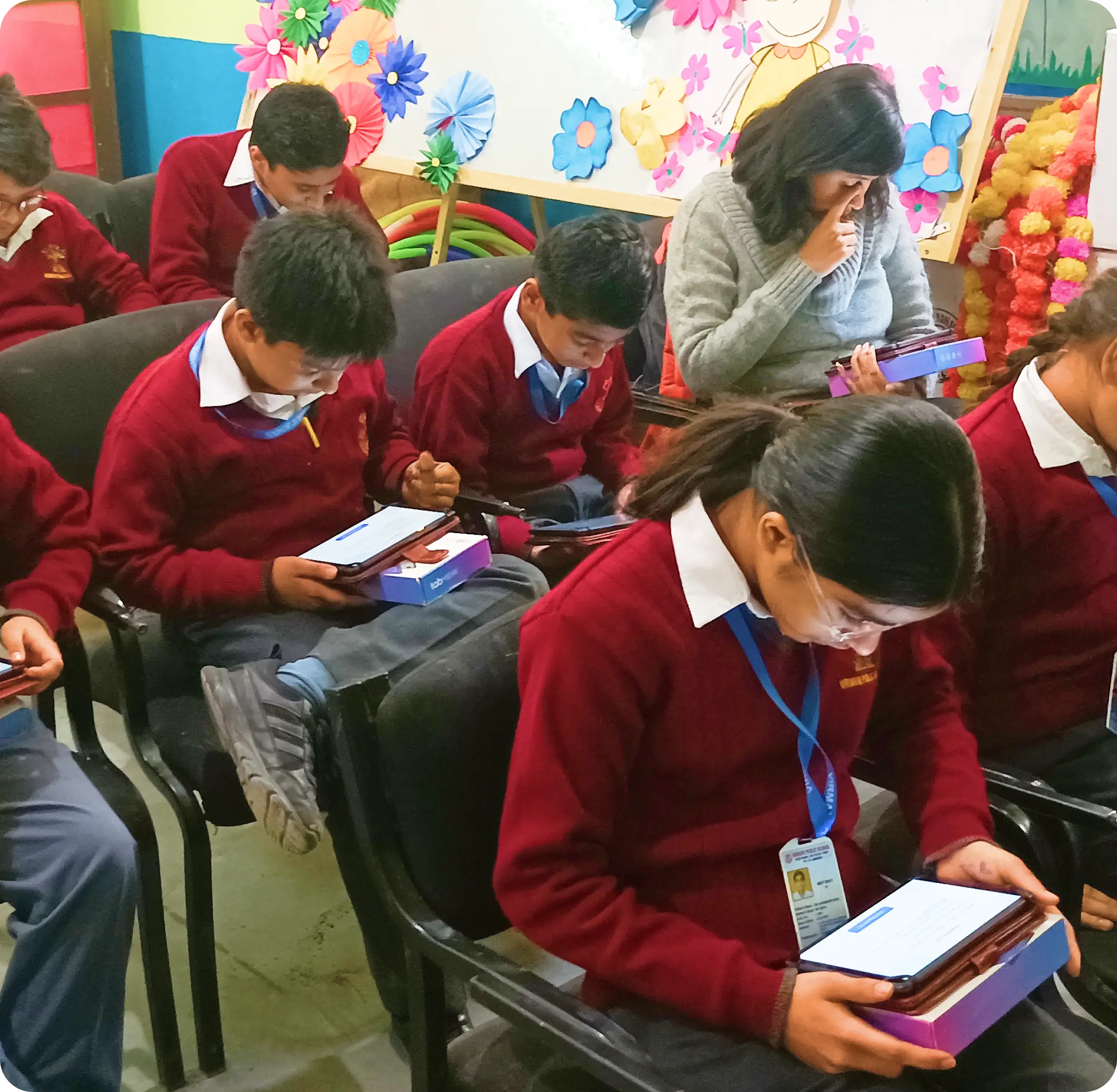 Student engaged with digital learning content on a learning tablet, showcasing one of the NEP-compliant education tools developed by iDream Education