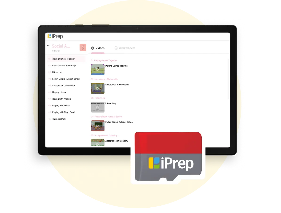 Tablet displaying the SEL (Social Emotional Learning) curriculum on the iPrep learning platform by iDream Education