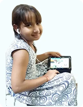Girl learning through digital content on a educational tablet provided by an edtech NGO