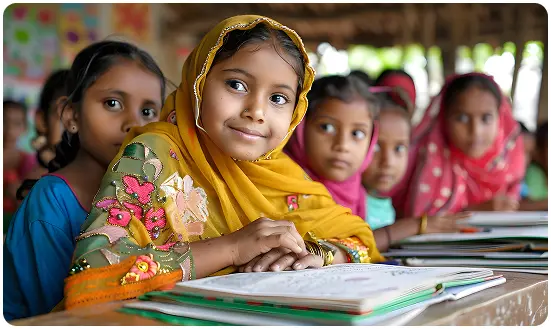 Girls from education NGO excited about digital learning solutions provided by an EdTech NGO