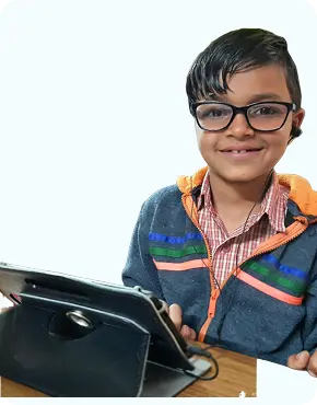 Student in an education NGO using iPrep learning tablet to access digital learning material for education