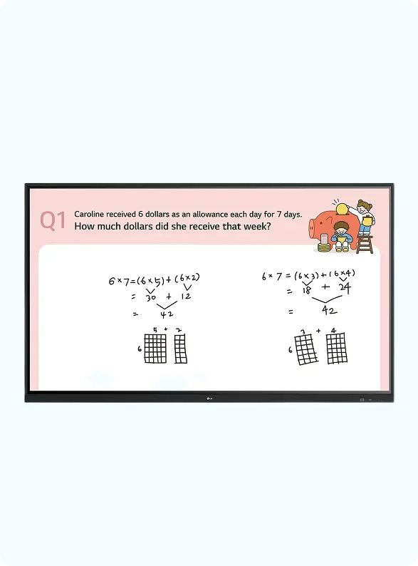 Interactive digital learning content displayed on a smart board to enhance engagement and interactive learning in the classroom