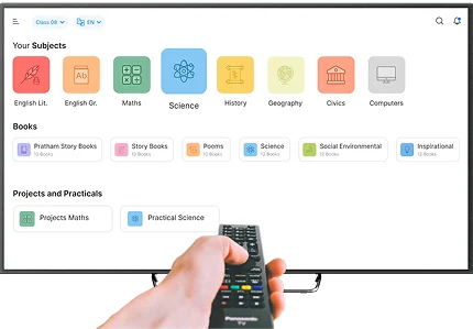 
                    Smart TV with pre-installed K–12 Learning Management System and preloaded smart class content for schools, enabling interactive digital learning in classrooms