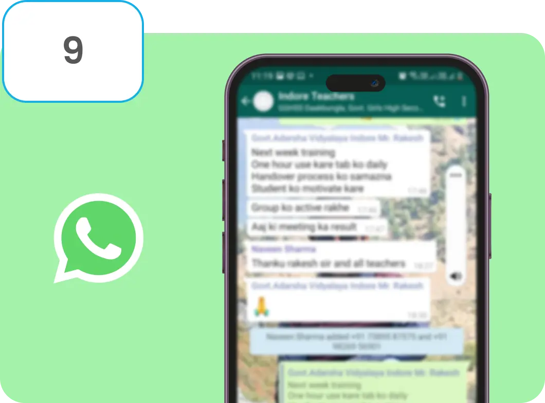 Screenshot of a WhatsApp group displayed on a mobile phone screen, showing a group created for seamless coordination with teachers of schools that are a part of social sector education program