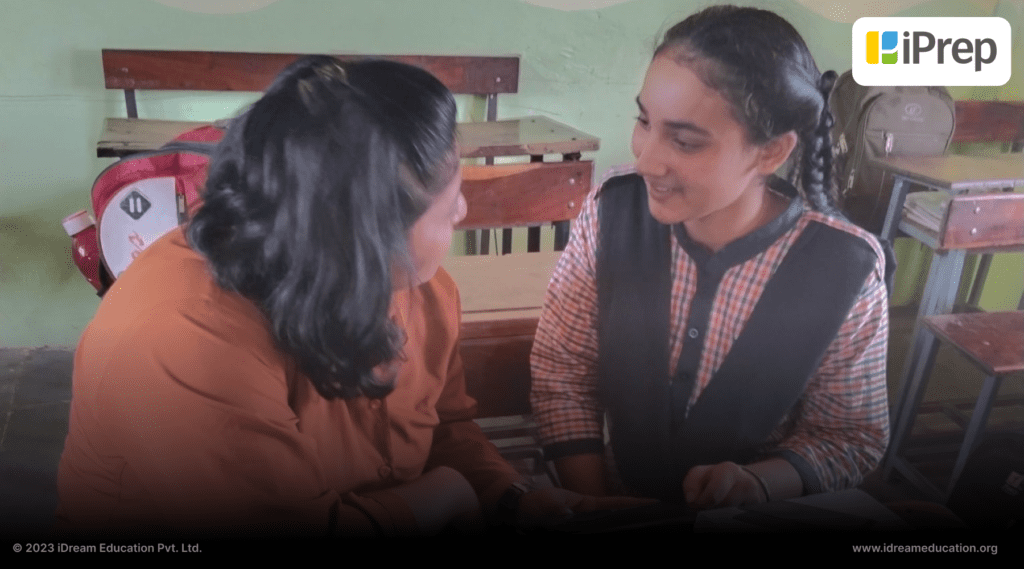 An image showing the student interaction on impact of bilingualism in the classroom through local language content on an iPrep tablet by iDream Education.
