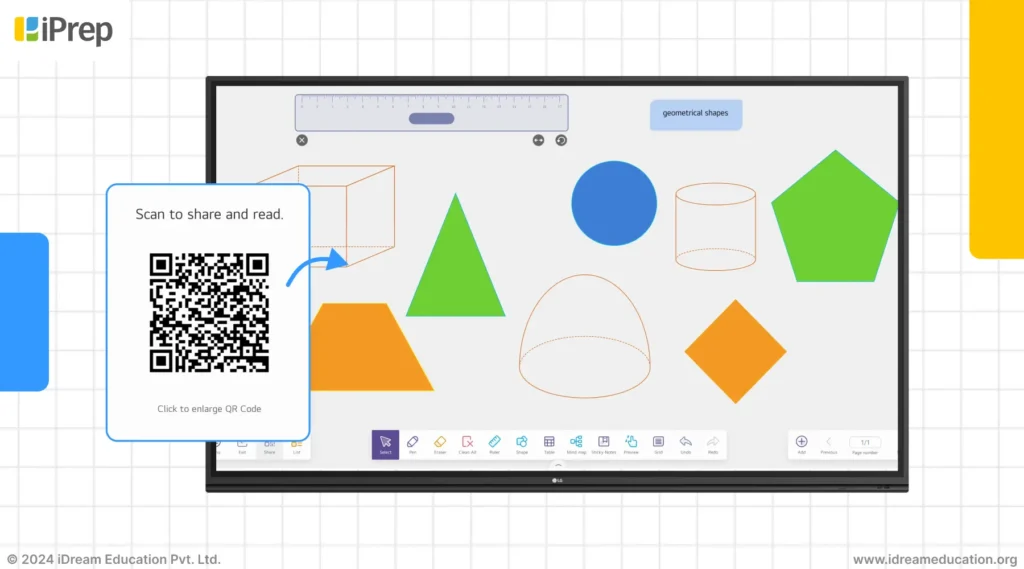 An interactive flat panel for education supporting remote learning through QR scanning. This feature enables easy sharing of classroom instructions on students' phones.