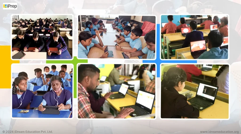 Image showing an ICT lab, also known as a digital library, featuring compatibility with various devices such as tablets, Primebooks, and Chromebooks. The setup is customizable to meet specific implementation requirements.