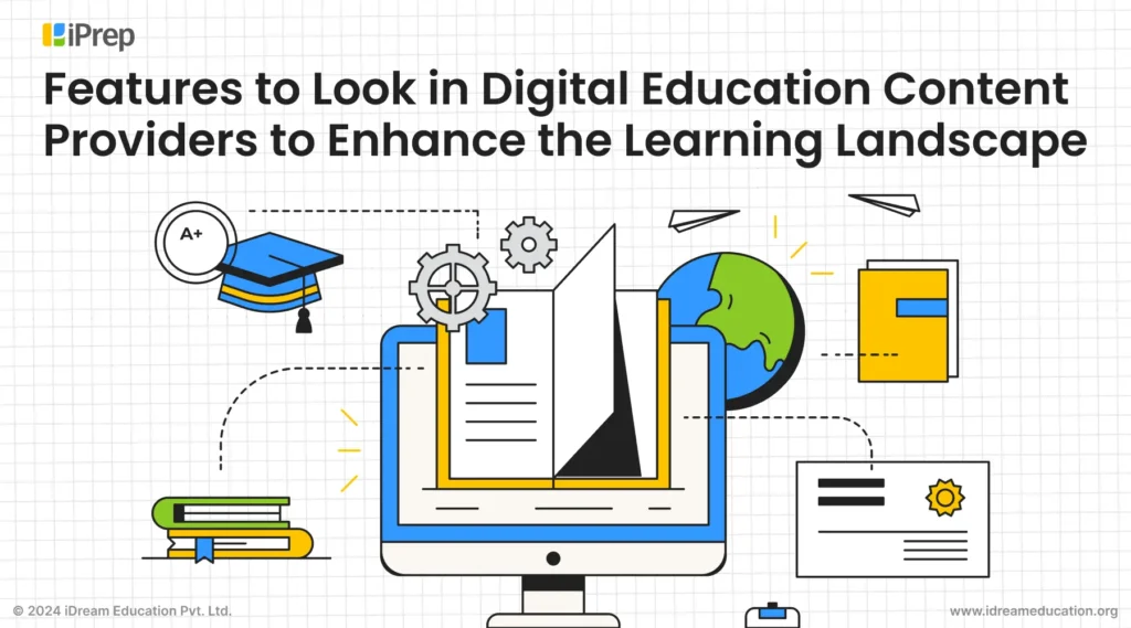 Cover image for a blog post highlighting Features to Look in Digital Education Content Providers in illustration format