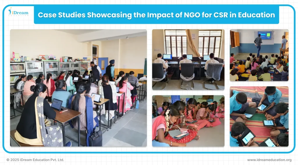 Image guiding viewers to case studies that showcase the impact of NGOs in education through CSR initiatives