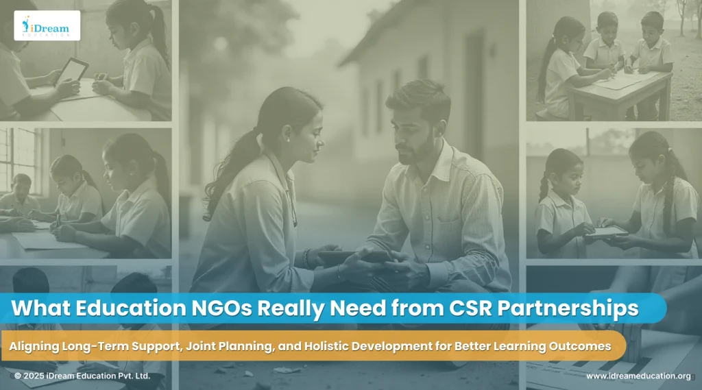 Education NGO and CSR expert discuss long-term support, joint planning, and holistic educational outcomes in a rural setting.