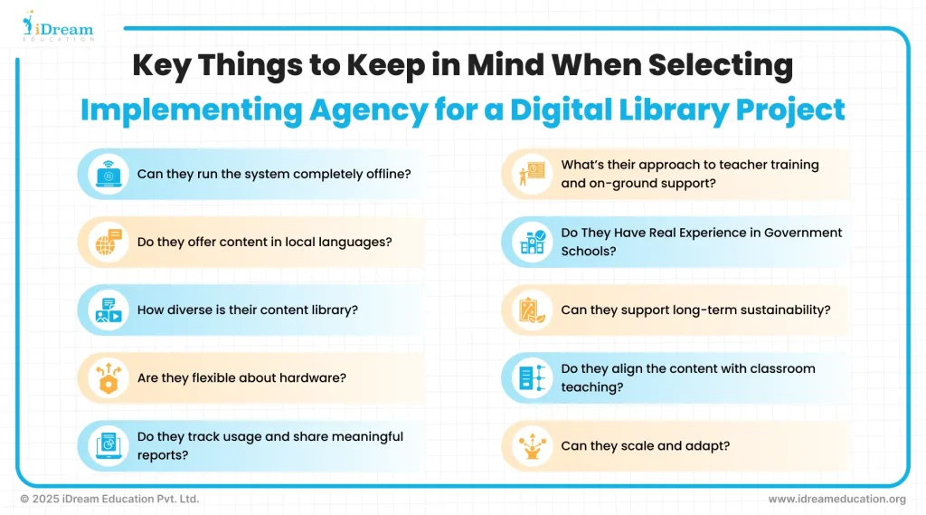 Image highlighting key points to consider when selecting an implementing agency for a digital library project