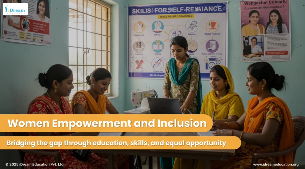 Women empowerment through CSR: rural training session encourages education, skills enhancement, and gender inclusion for social impact.