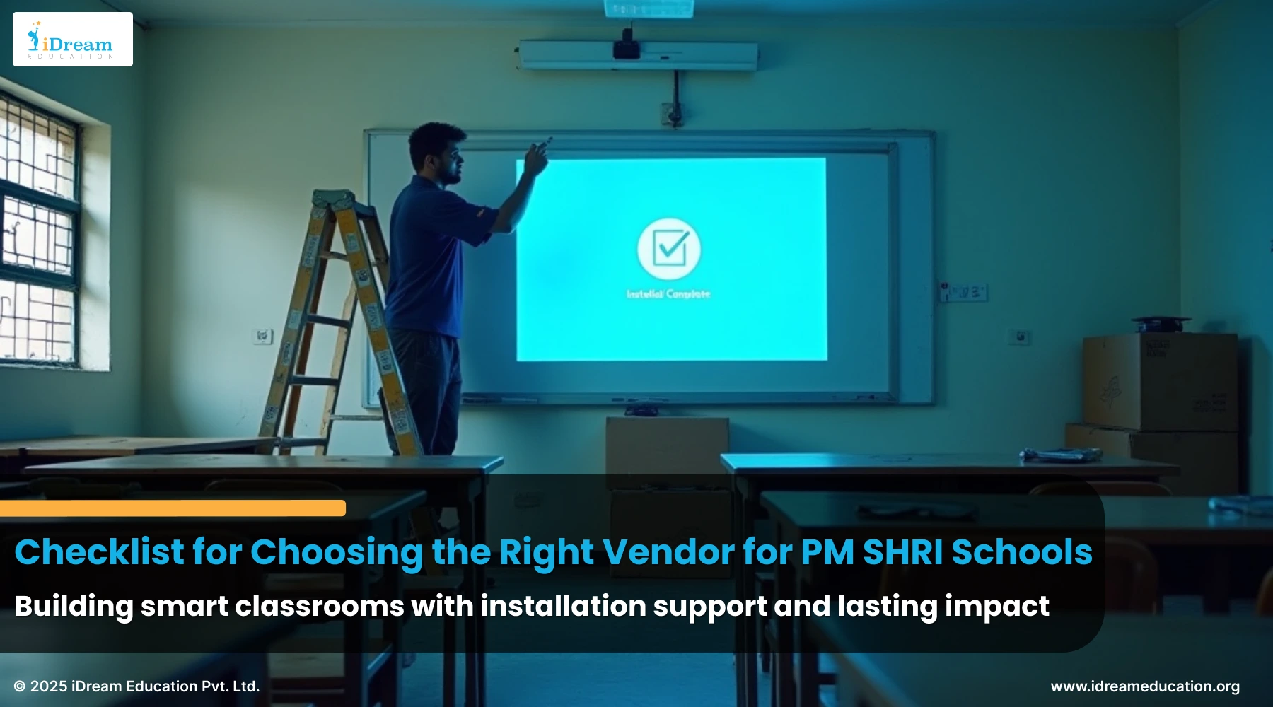 smartboard fully installed in the same Indian classroom by the right partner from PM Shri Vendor Checklist