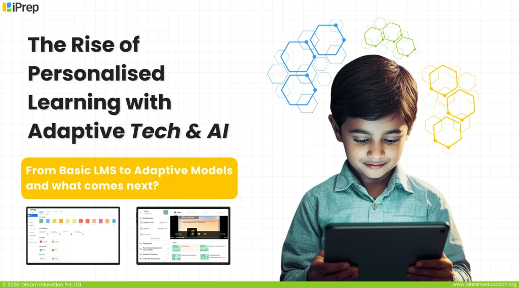 A student using a tablet on an iPrep personalised adaptive learning platform that adjusts digital content based on individual learning progress in schools.